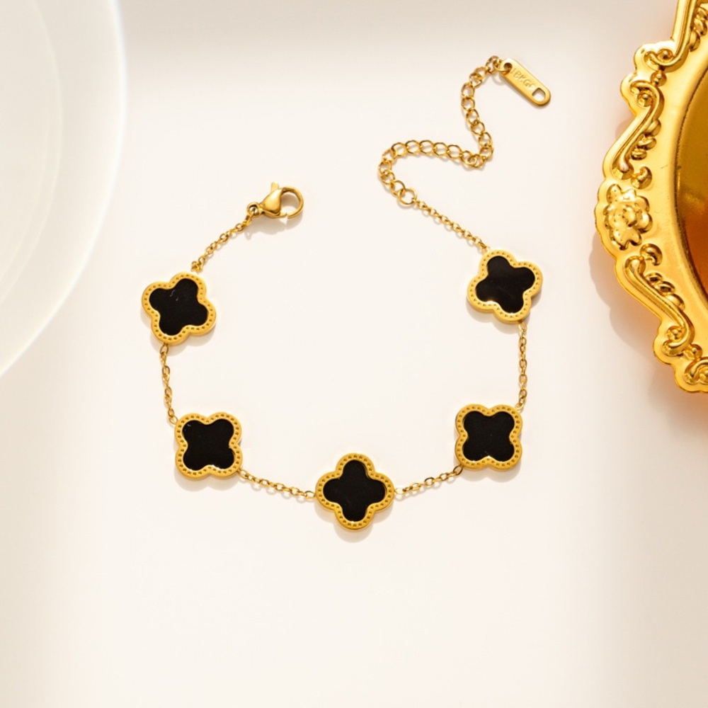 Gold and Black Clover Bracelet SET OF 2